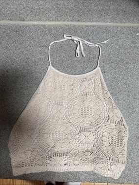 Beige Crochet Halter Crop Top - Women